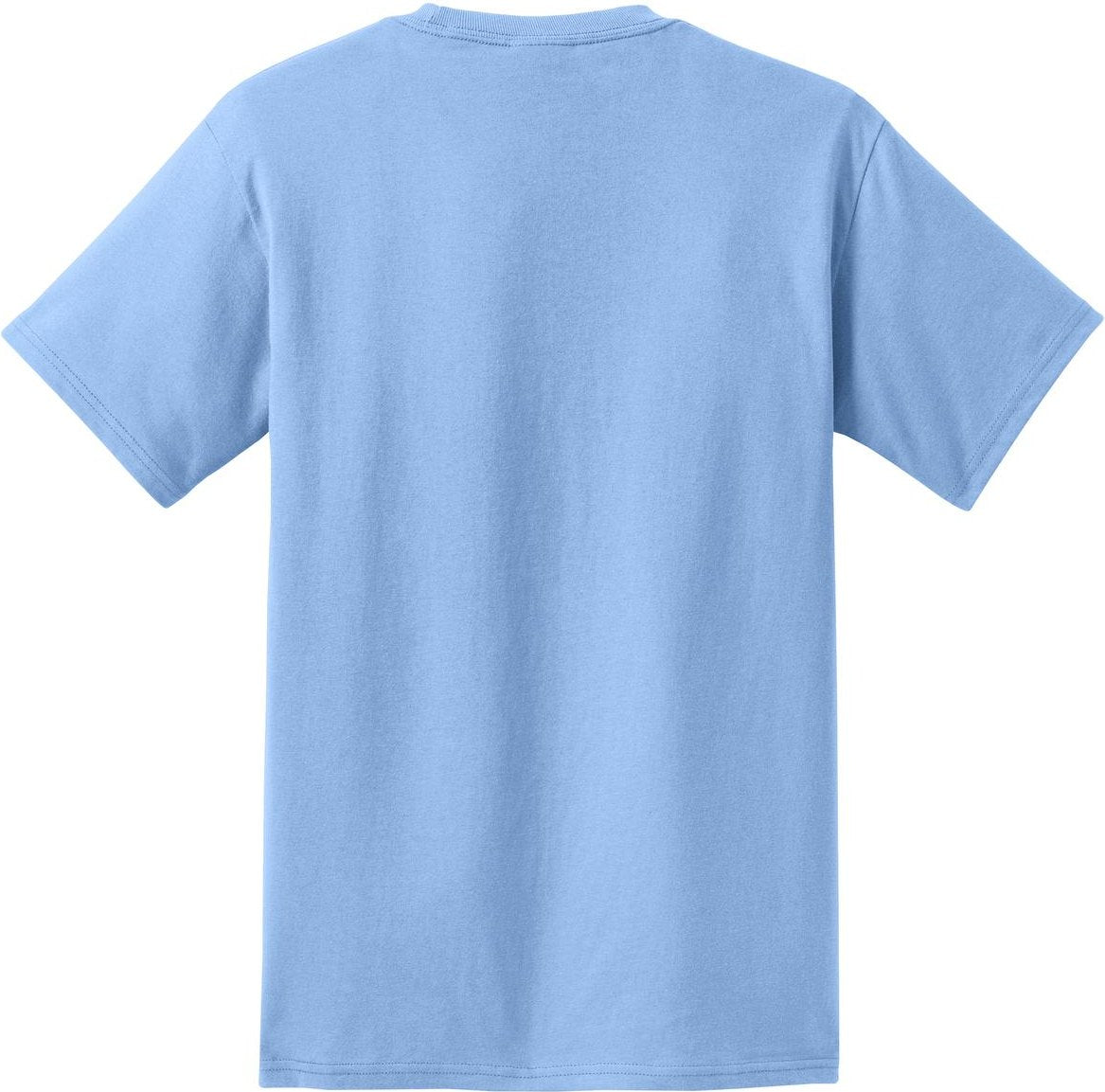 Front View of Light Blue Port & Co Essential Pocket Tee. PC61P