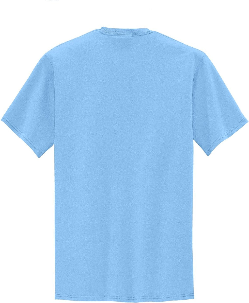 Front View of Light Blue Port & Co Tall Core Blend Pocket Tee. PC55PT