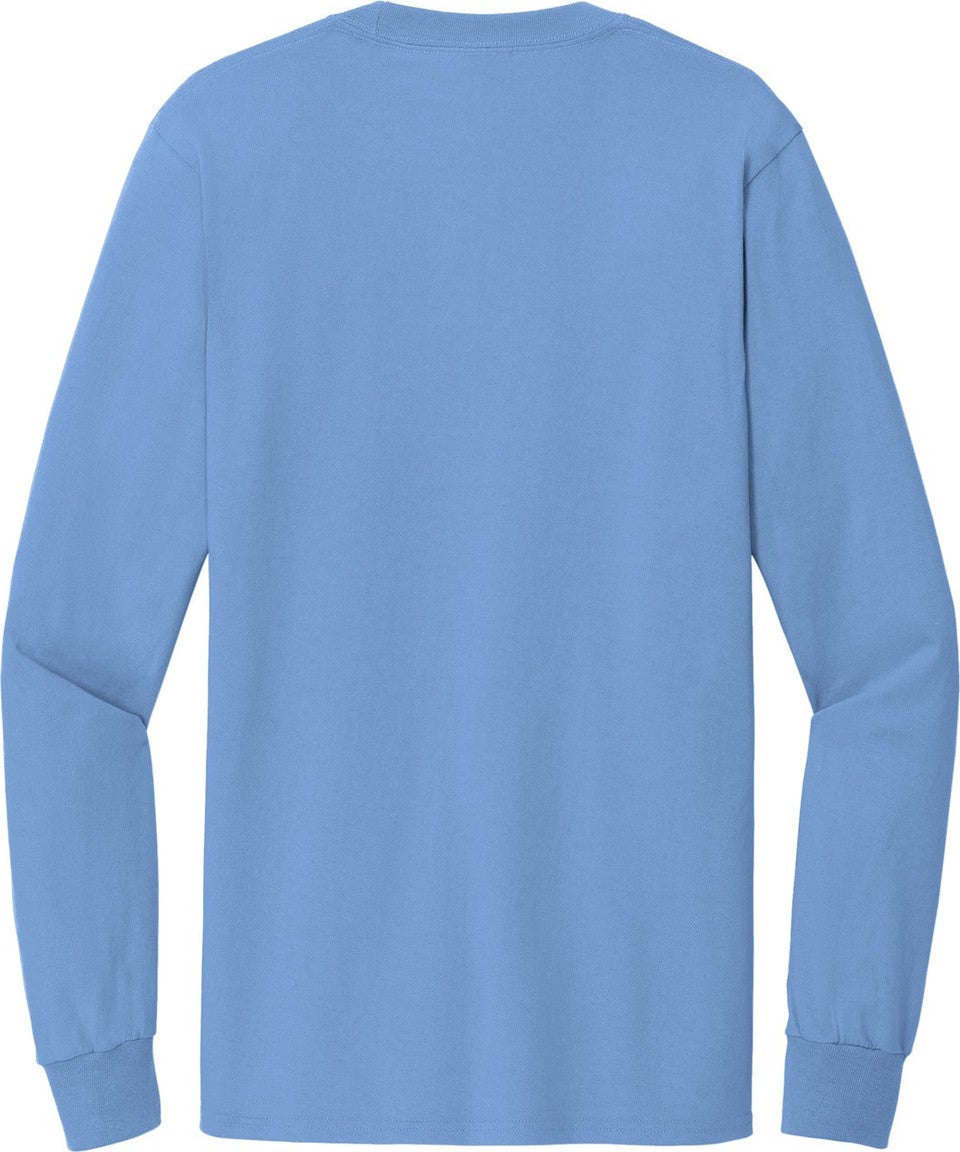 Rear View of Light Blue Port & Co Tall Long Sleeve Essential Tee. PC61LST