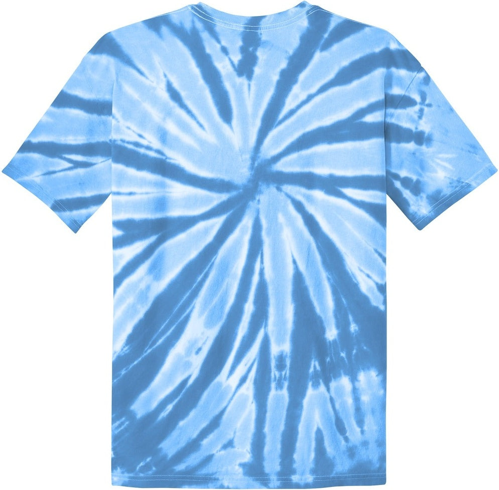 Rear View of Light Blue Port & Co Tie-Dye Tee. PC147