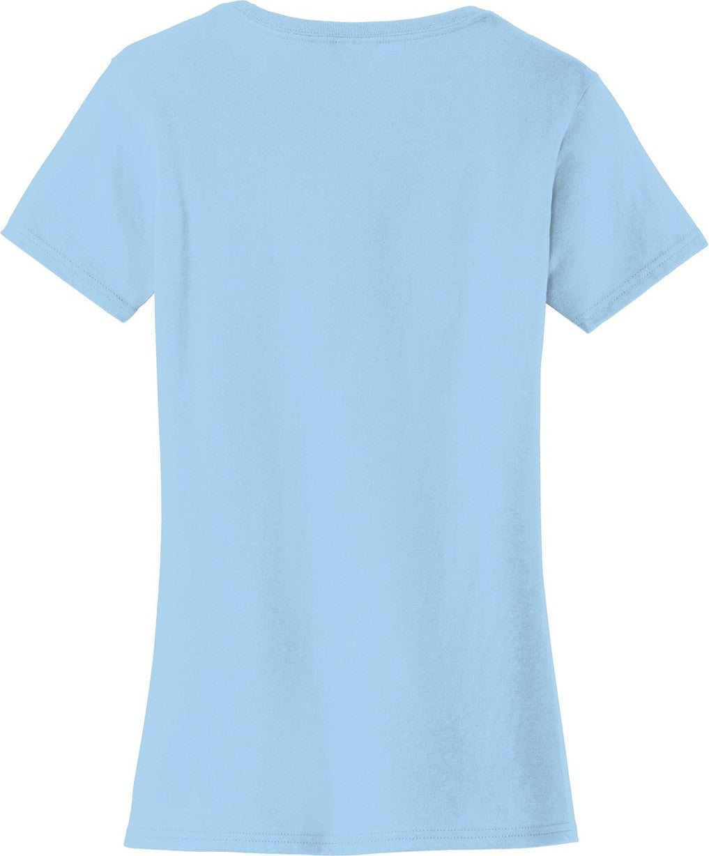 Rear View of Light Blue Port & Co Women's Fan Favorite Tee. LPC450