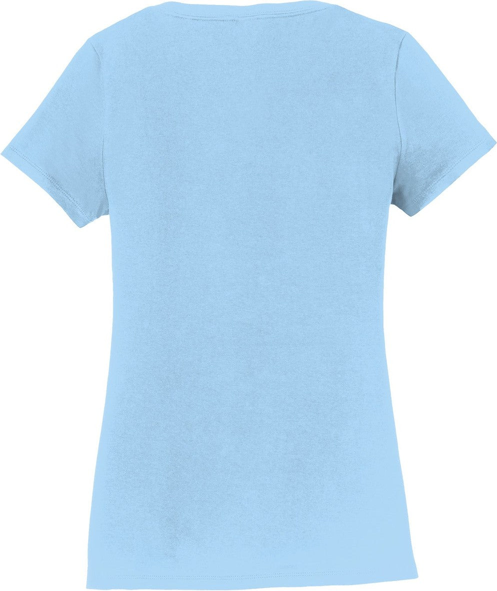 Rear View of Light Blue Port & Co Women's Fan Favorite V-Neck Tee. LPC450V