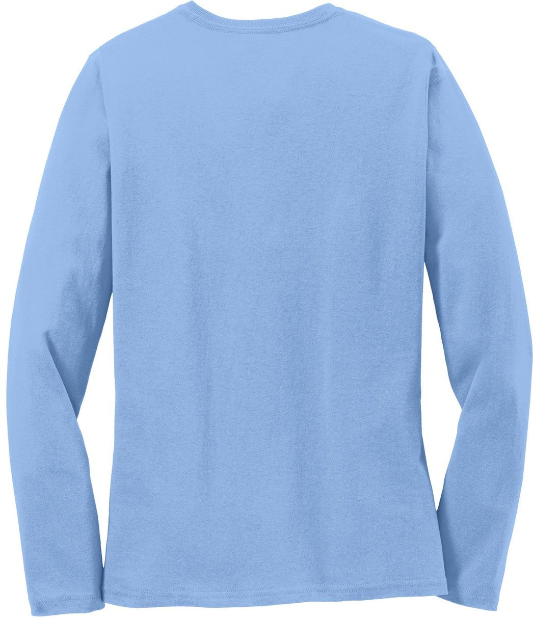 Front View of Light Blue Port & Co Women's Long Sleeve Core Cotton Tee. LPC54LS