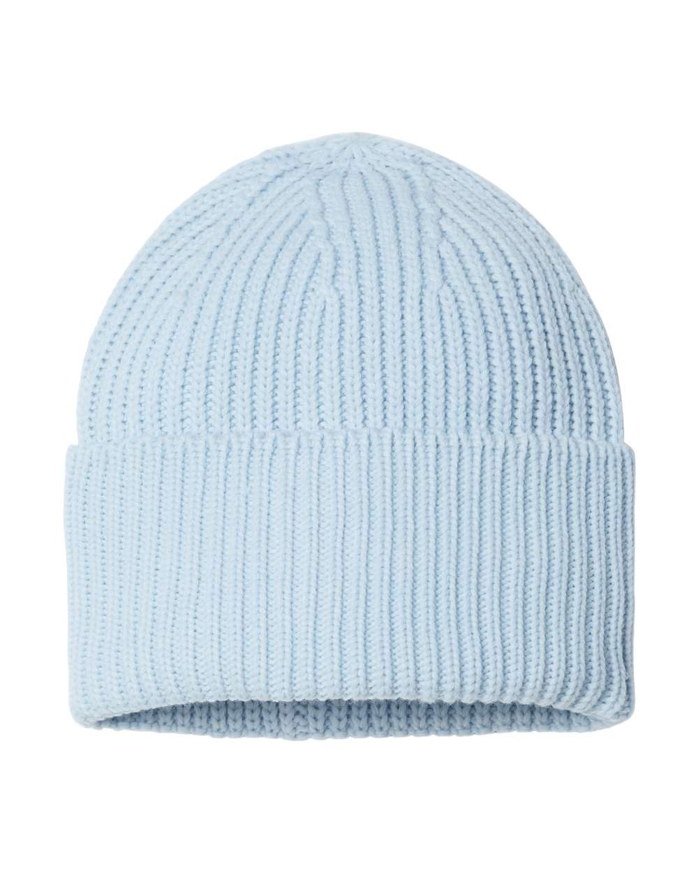 Front View of Light Blue Sustainable Chunky Rib Cuffed Beanie - OAK