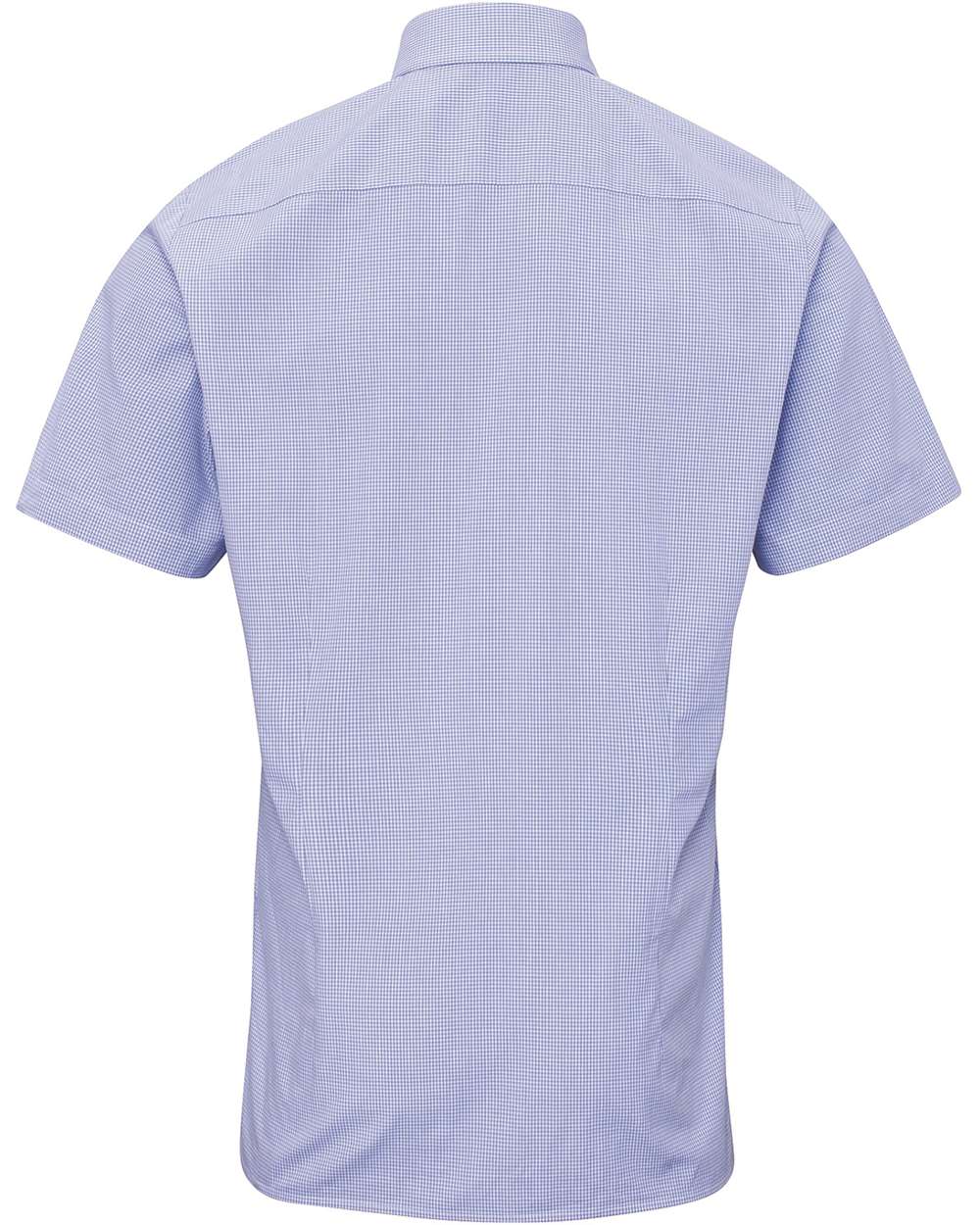 Rear View of Light Blue/ White Men's Microcheck Gingham Cotton Shirt - RP221