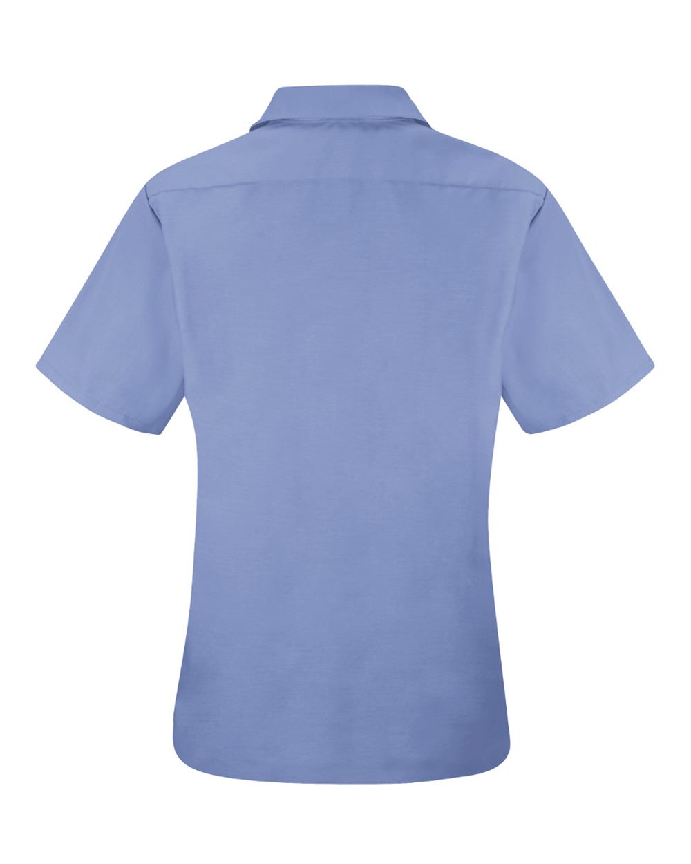 Front View of Light Blue Women's Short Sleeve Specialized Pocketless Work Shirt - SP25