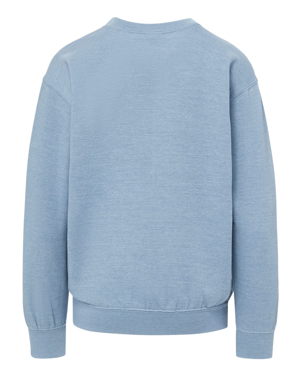 Rear View of Light Denim Heather Youth Buddy Crewneck Sweatshirt - 23154Y plain