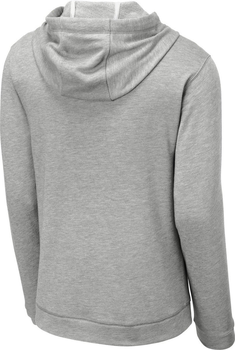Rear View of Light Grey Hth Sport-Tek PosiCharge Tri-Blend Wicking Fleece Hooded Pullover. ST296