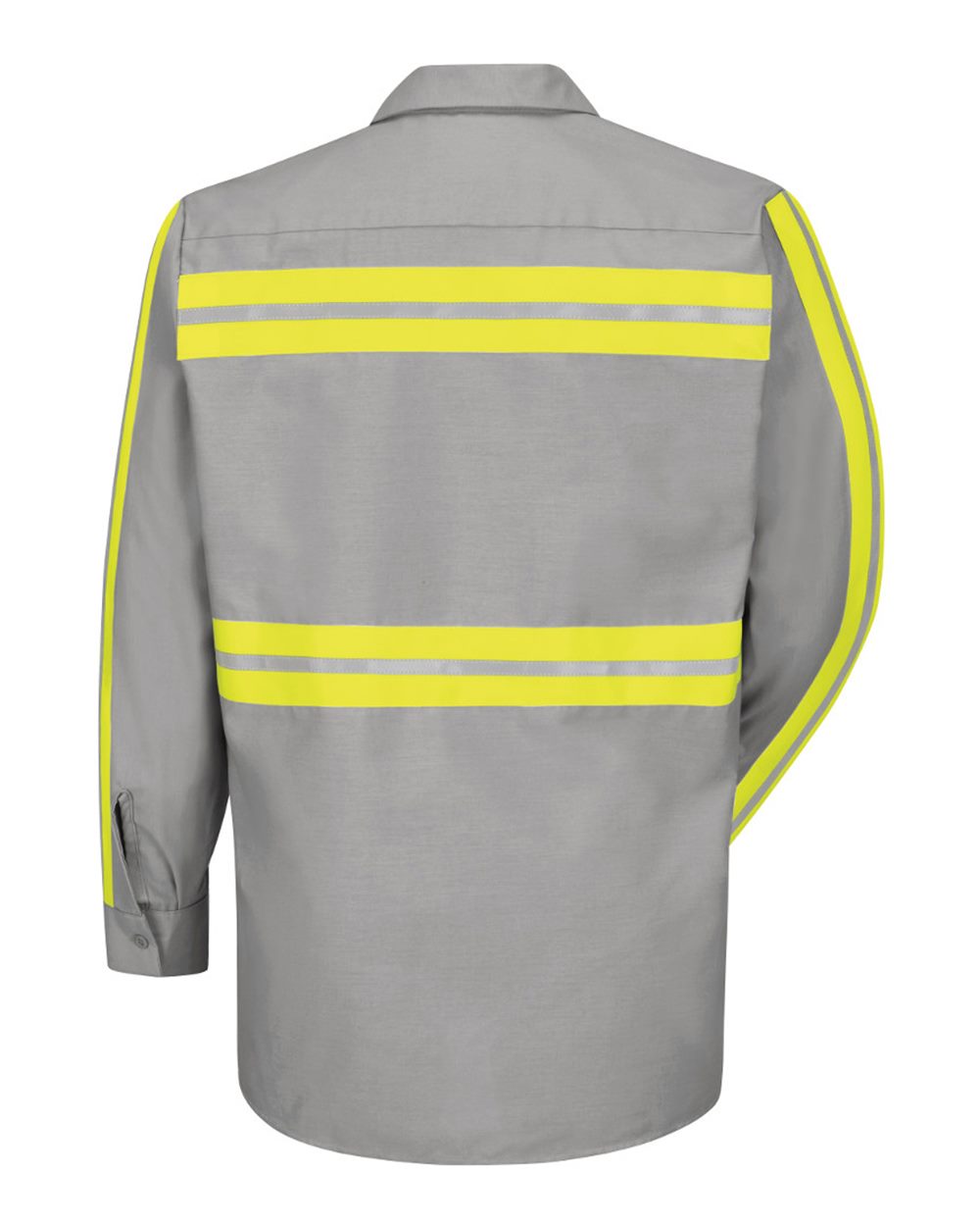 Front View of Light Grey Industrial Enhanced-Visibility Long Sleeve Work Shirt - SP14E