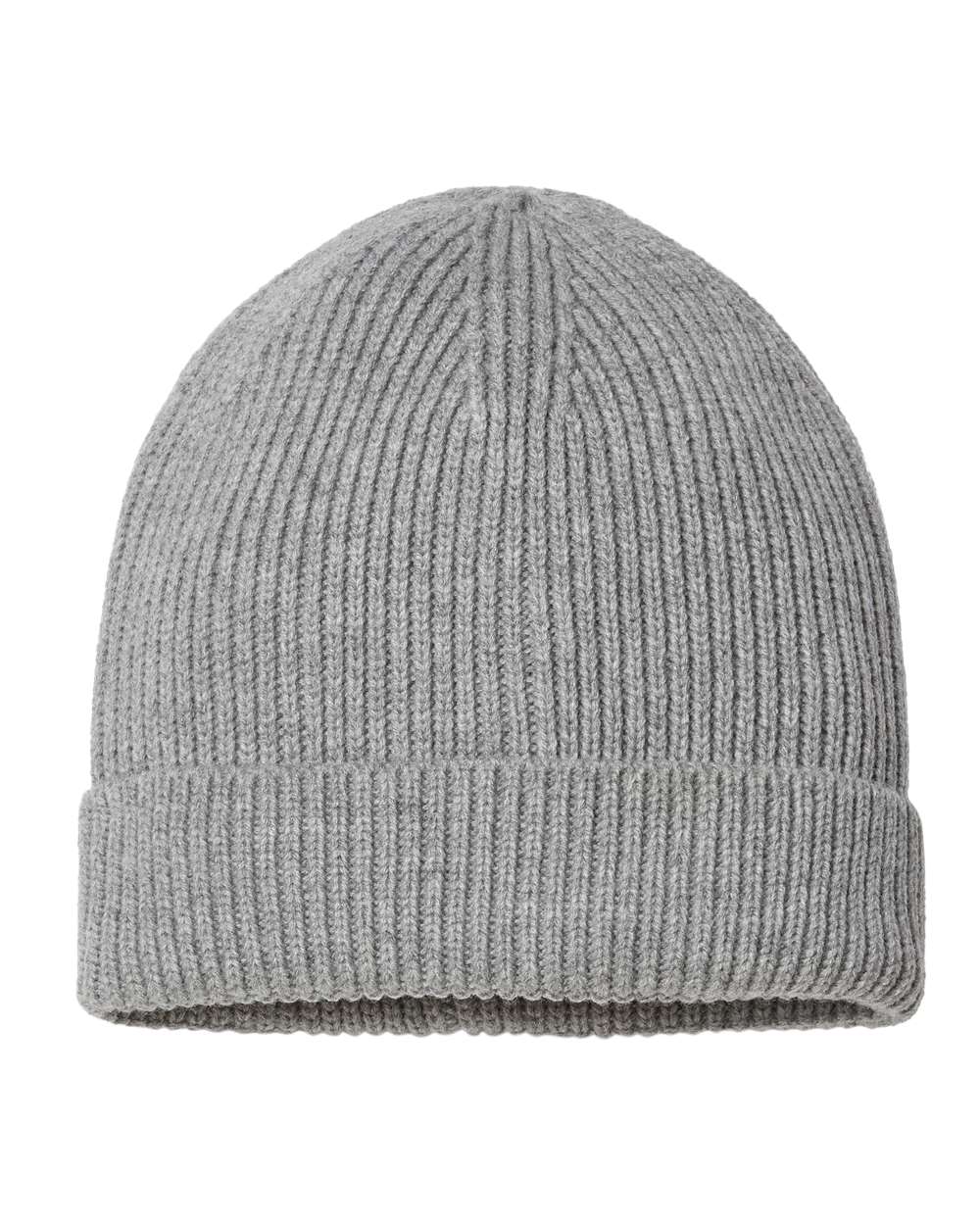 Front View of Light Grey Melange Sustainable Fine Rib Cuffed Beanie - ANDY