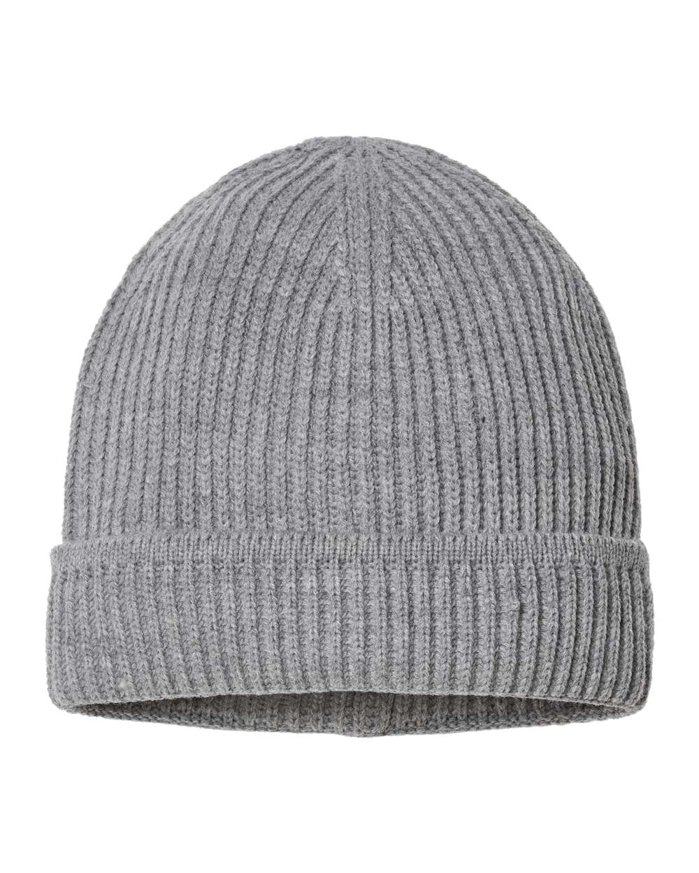 Front View of Light Grey Melange Sustainable Finish Edge Cuffed Beanie - MAPLE