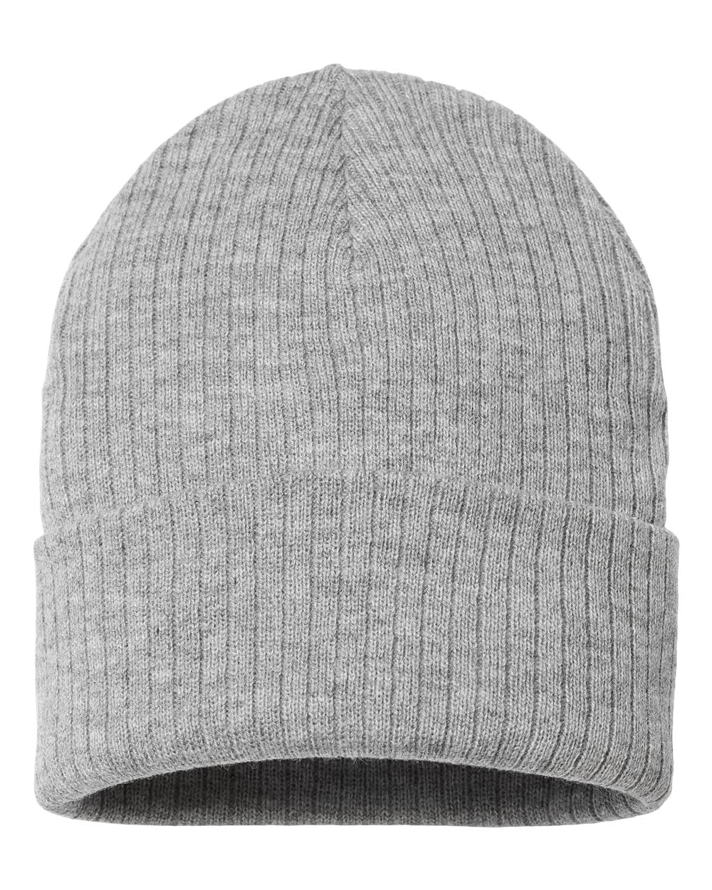 Front View of Light Grey Melange Sustainable Rib Cuffed Beanie - RIO