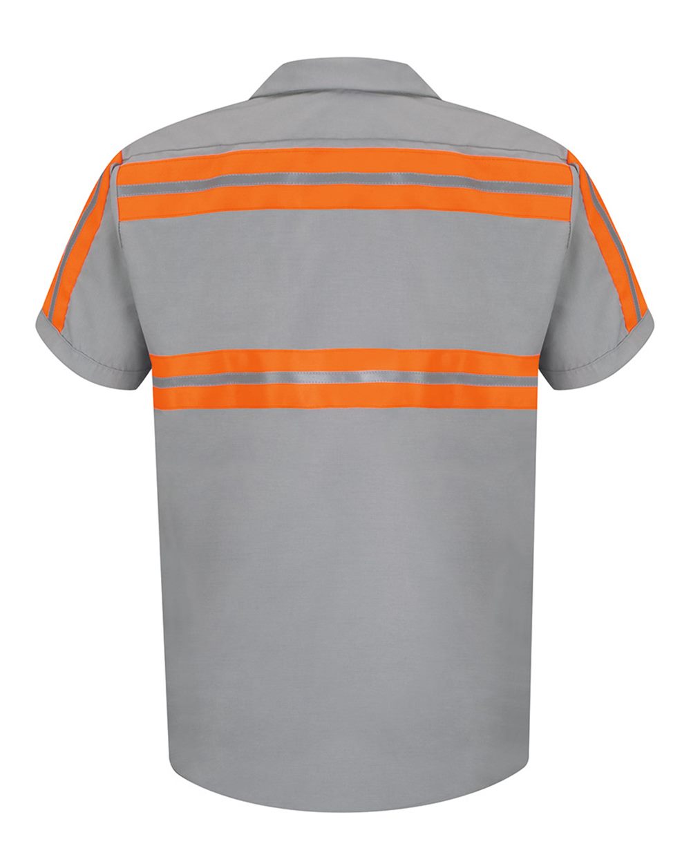 Front View of Light Grey/ Orange Trim Enhanced Visibility Industrial Work Shirt - Tall Sizes - SP24ET