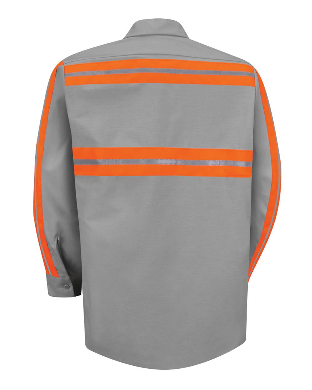 Front View of Light Grey/ Orange Trim Industrial Enhanced-Visibility Long Sleeve Work Shirt - SP14E