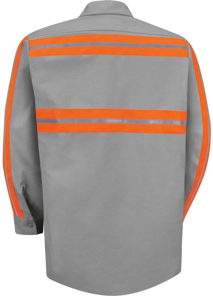 Front View of Light Grey/ Orange Trim Industrial Enhanced-Visibility Long Sleeve Work Shirt - Tall Sizes - SP14ET