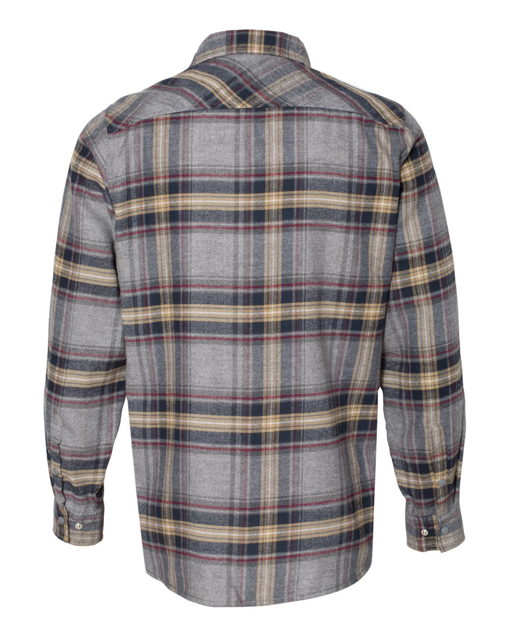 Rear View of Light Grey Snap Front Plaid Flannel Shirt - 8219