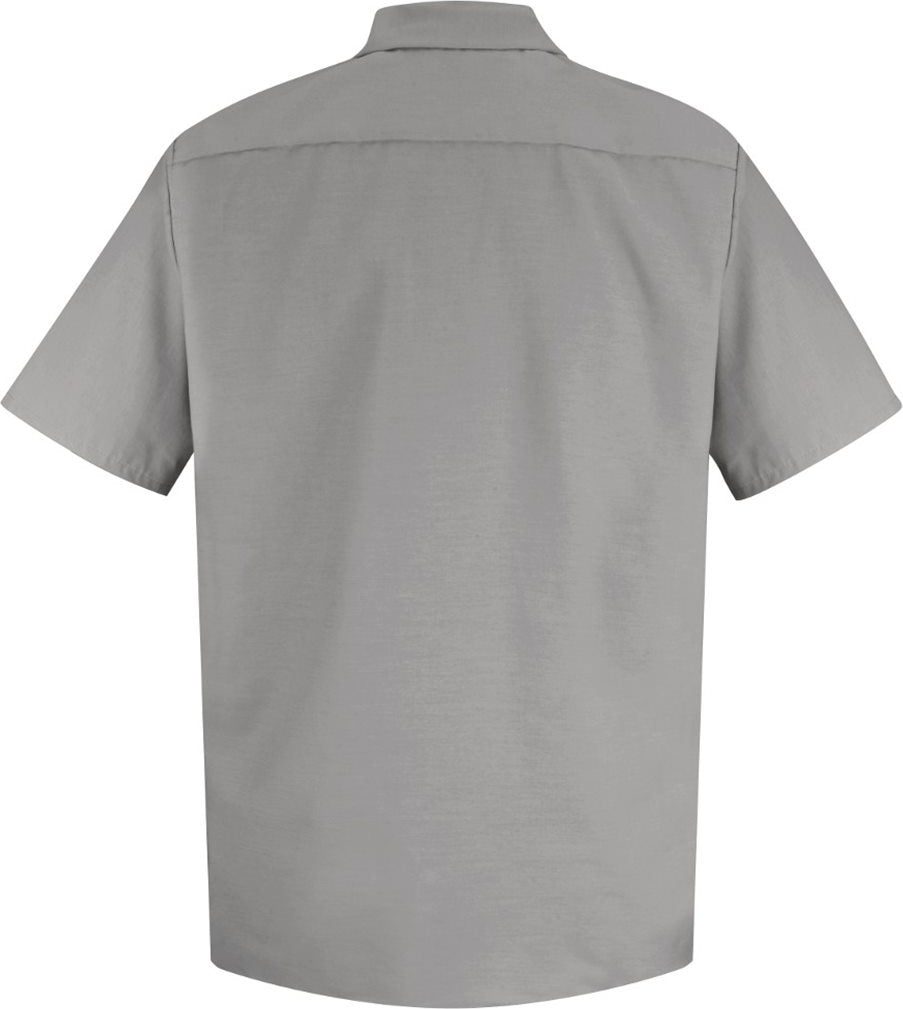 Front View of Light Grey Specialized Short Sleeve Pocketless Work Shirt - SP26