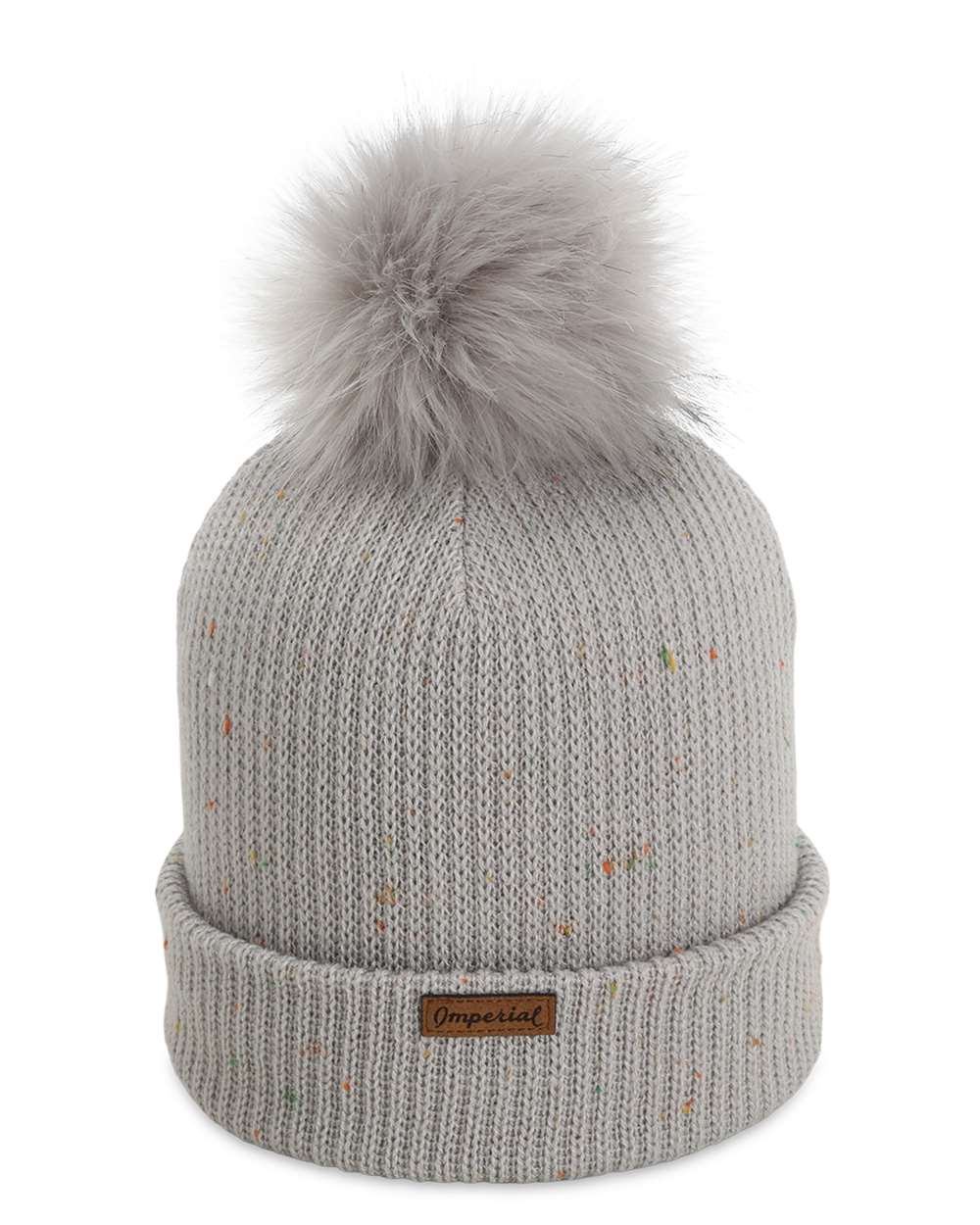 Rear View of Light Grey The Montage Pom Cuffed Beanie - 6014