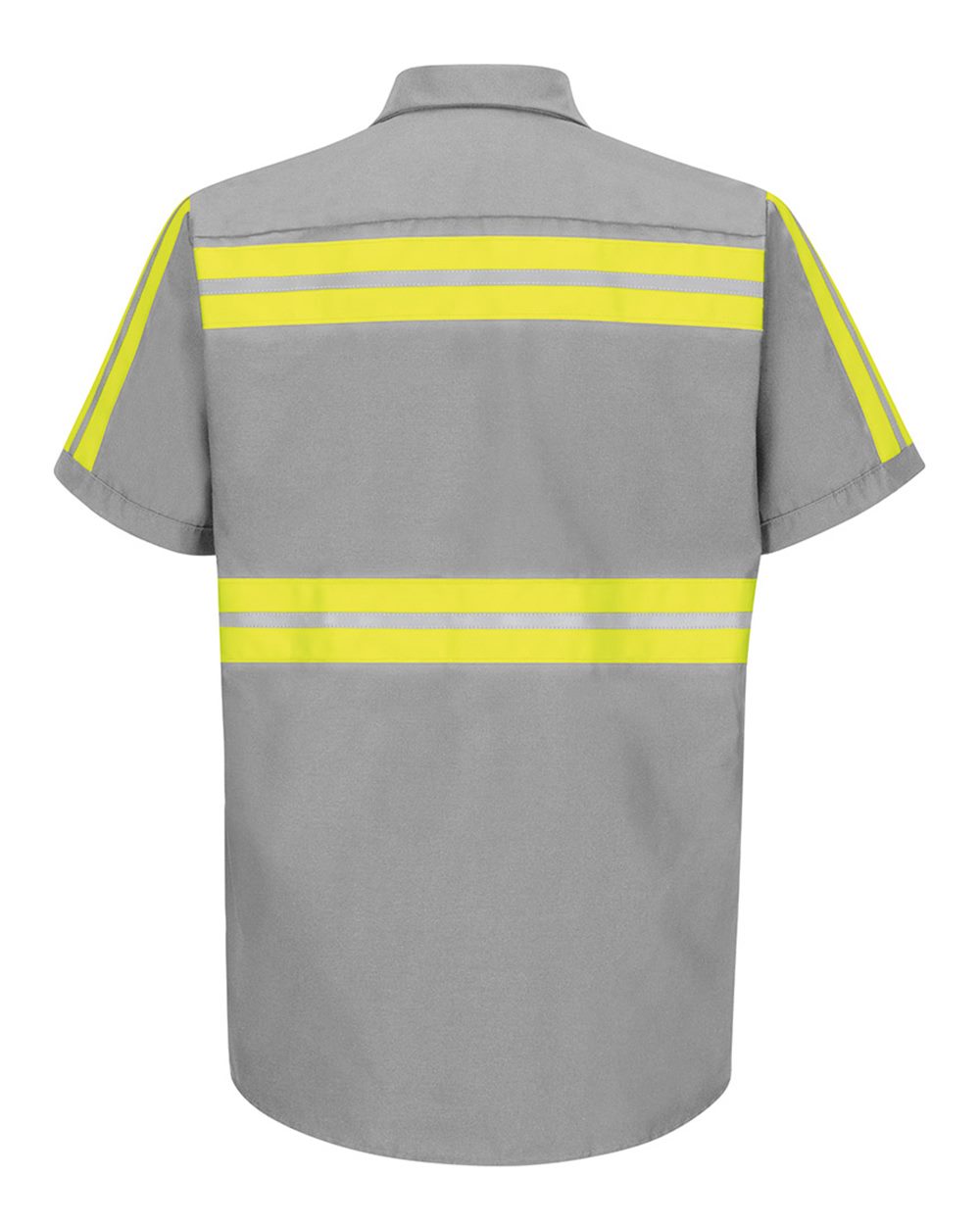 Front View of Light Grey/ Yellow Trim Enhanced Visibility Industrial Work Shirt - SP24E