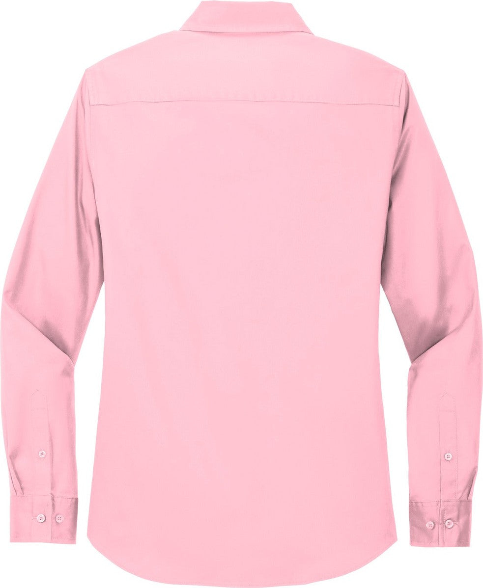 Rear View of Light Pink Port Authority Women's Long Sleeve Easy Care Shirt. L608
