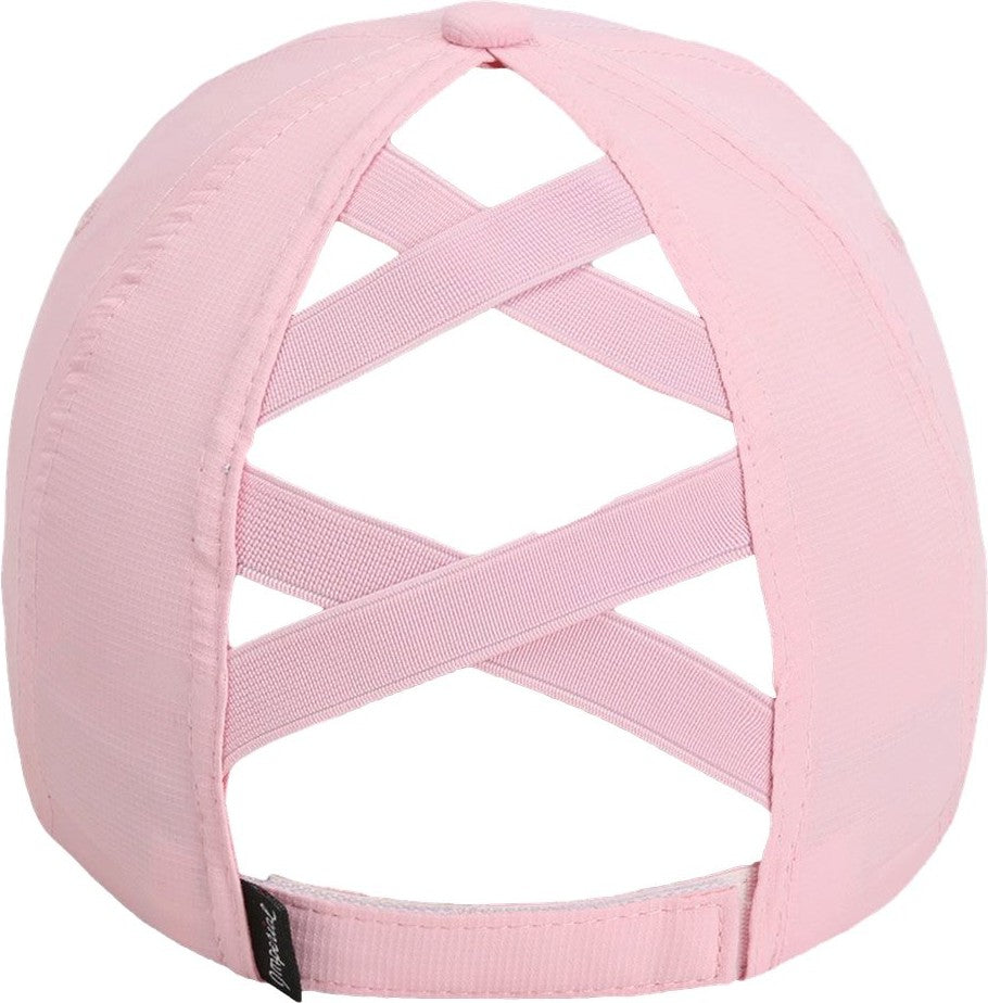 Front View of Light Pink The Hinsen Women's Performance Ponytail Cap - L338