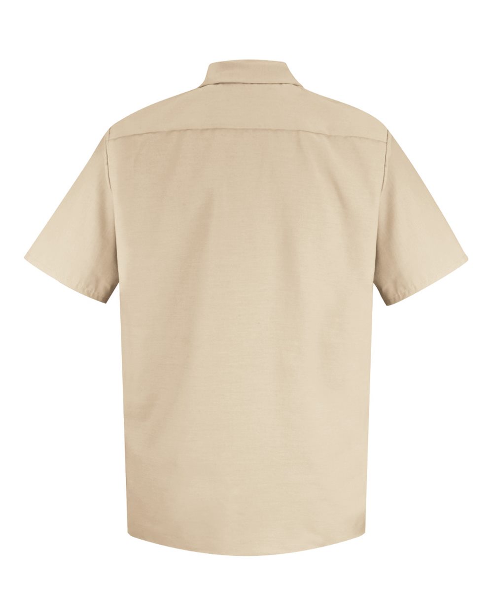 Front View of Light Tan Specialized Short Sleeve Pocketless Work Shirt - SP26