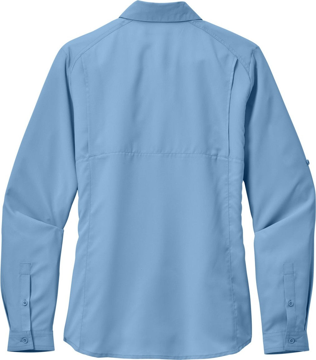 Rear View of LightBlue Port Authority Women's Long Sleeve UV Daybreak Shirt LW960