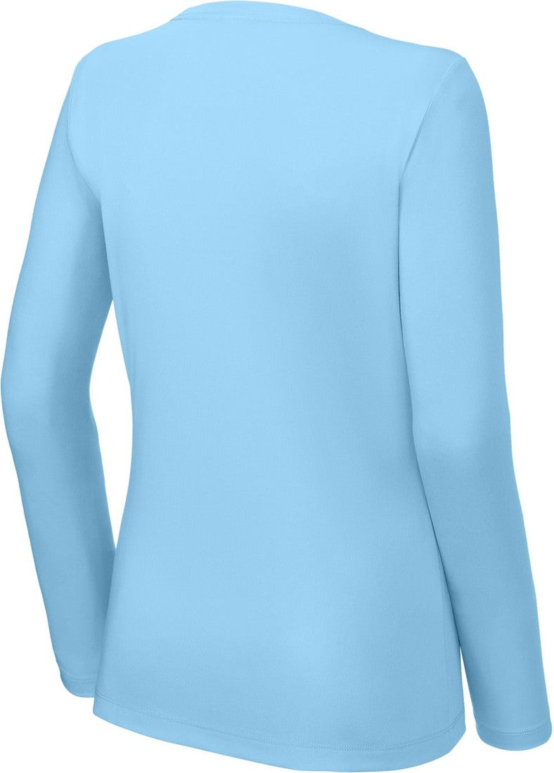 Rear View of LightBlue Sport-Tek Women's Posi-UV Pro Long Sleeve LST420LS