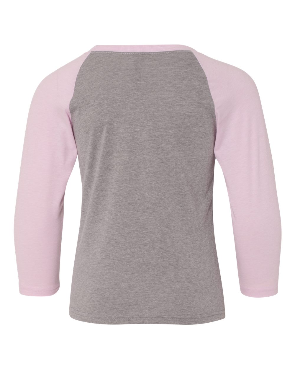 Front View of Lilac Sleeves/ Dark Heather Grey Body Youth CVC Three-Quarter Sleeve Raglan T-Shirt - 3352