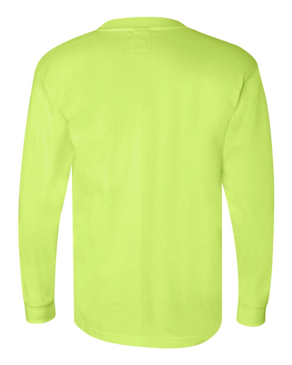 Rear View of Lime Green Union-Made Long Sleeve Pocket T-Shirt - 3055