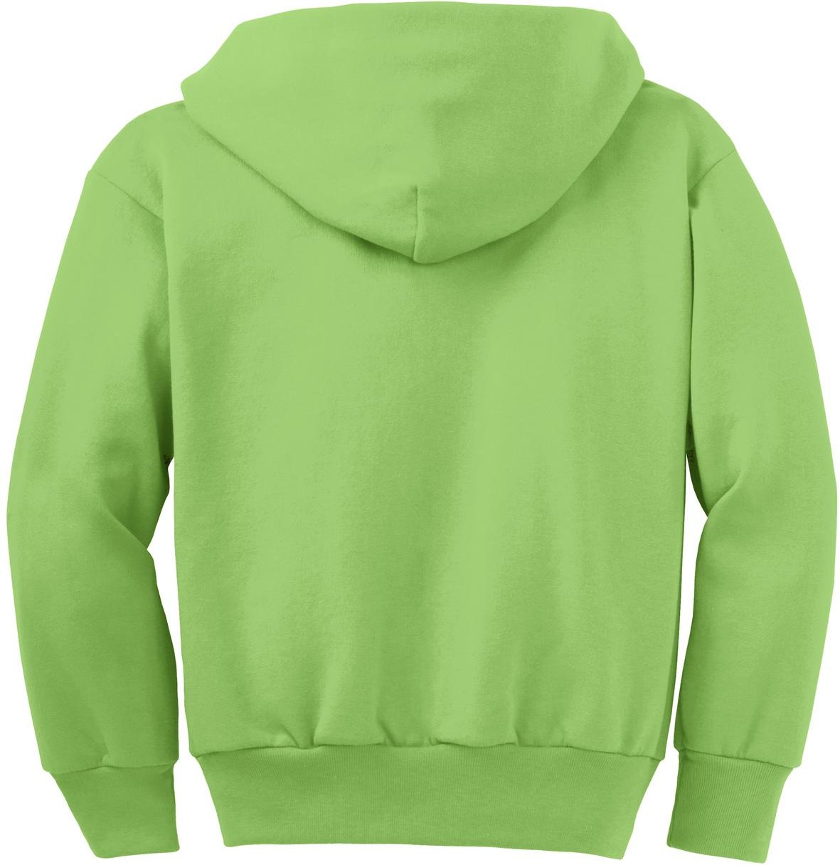 Front View of Lime Port & Co Core Fleece Full-Zip Hooded Sweatshirt. PC78ZH