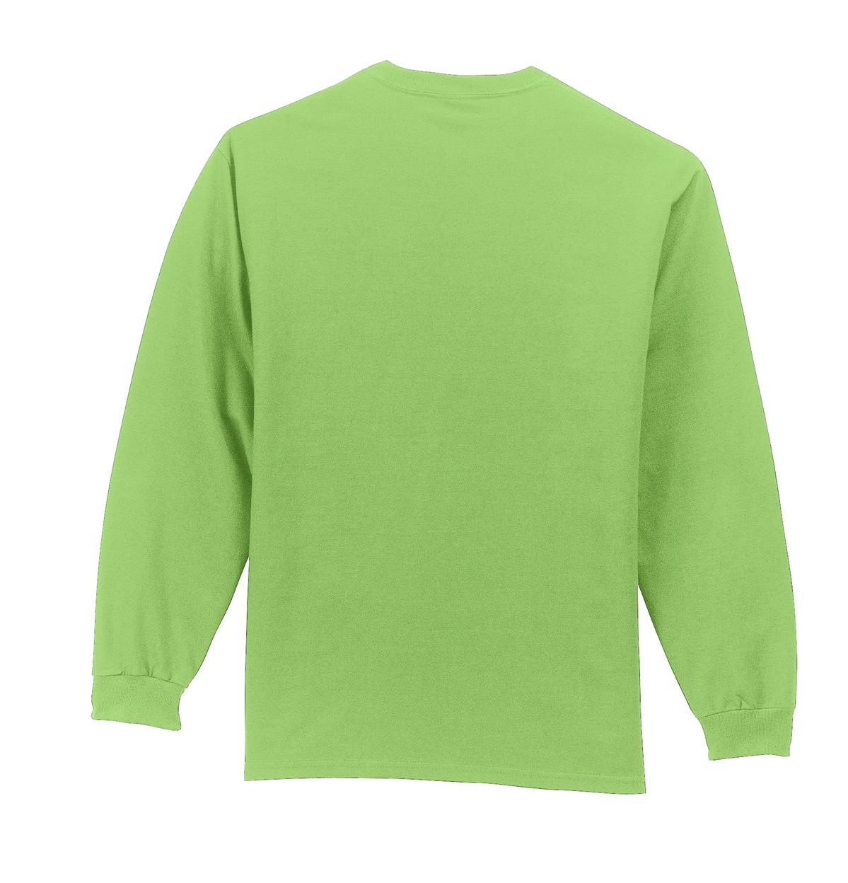 Front View of Lime Port & Co Long Sleeve Essential Pocket Tee. PC61LSP