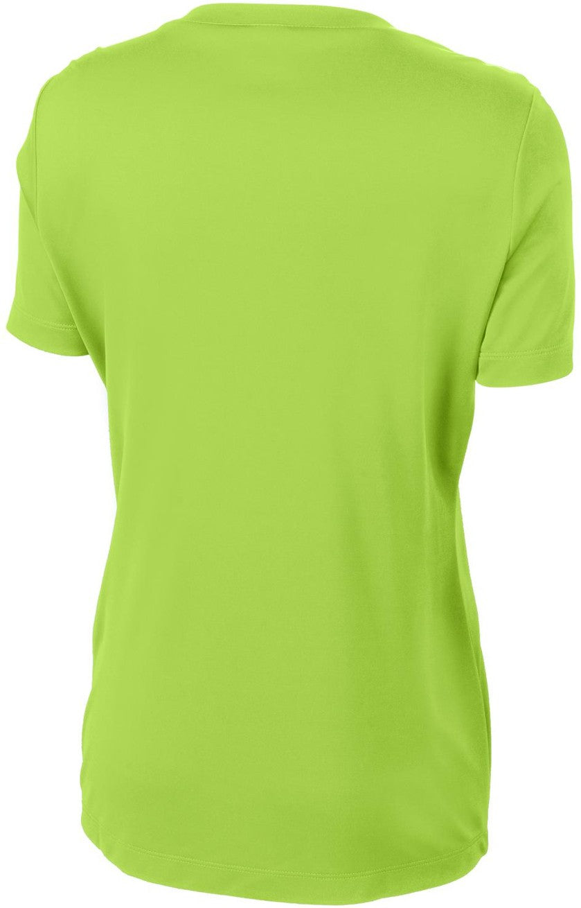 Front View of Lime Shock Sport-Tek Women's PosiCharge Competitor V-Neck Tee. LST353