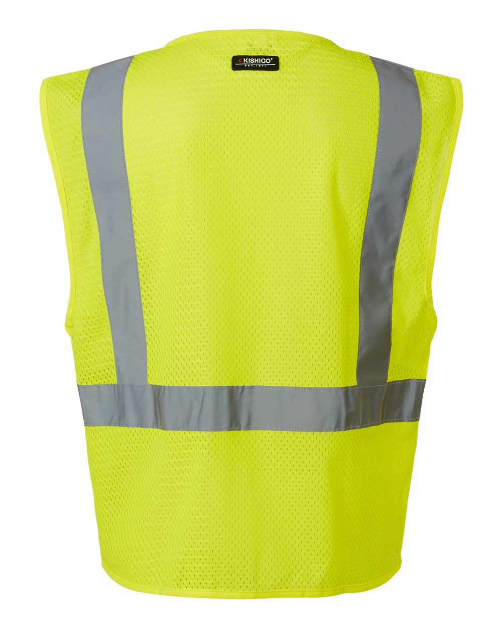 Front View of Lime Single Pocket Zipper Mesh Vest - 1089-1090