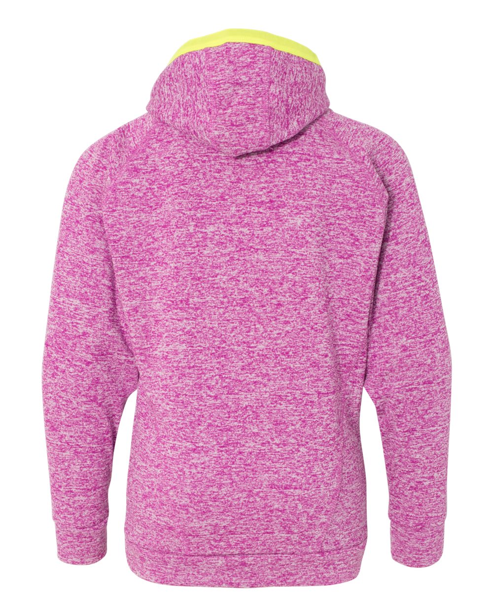 Rear View of Magenta/ Neon Yellow Youth Cosmic Fleece Hooded Sweatshirt - 8610