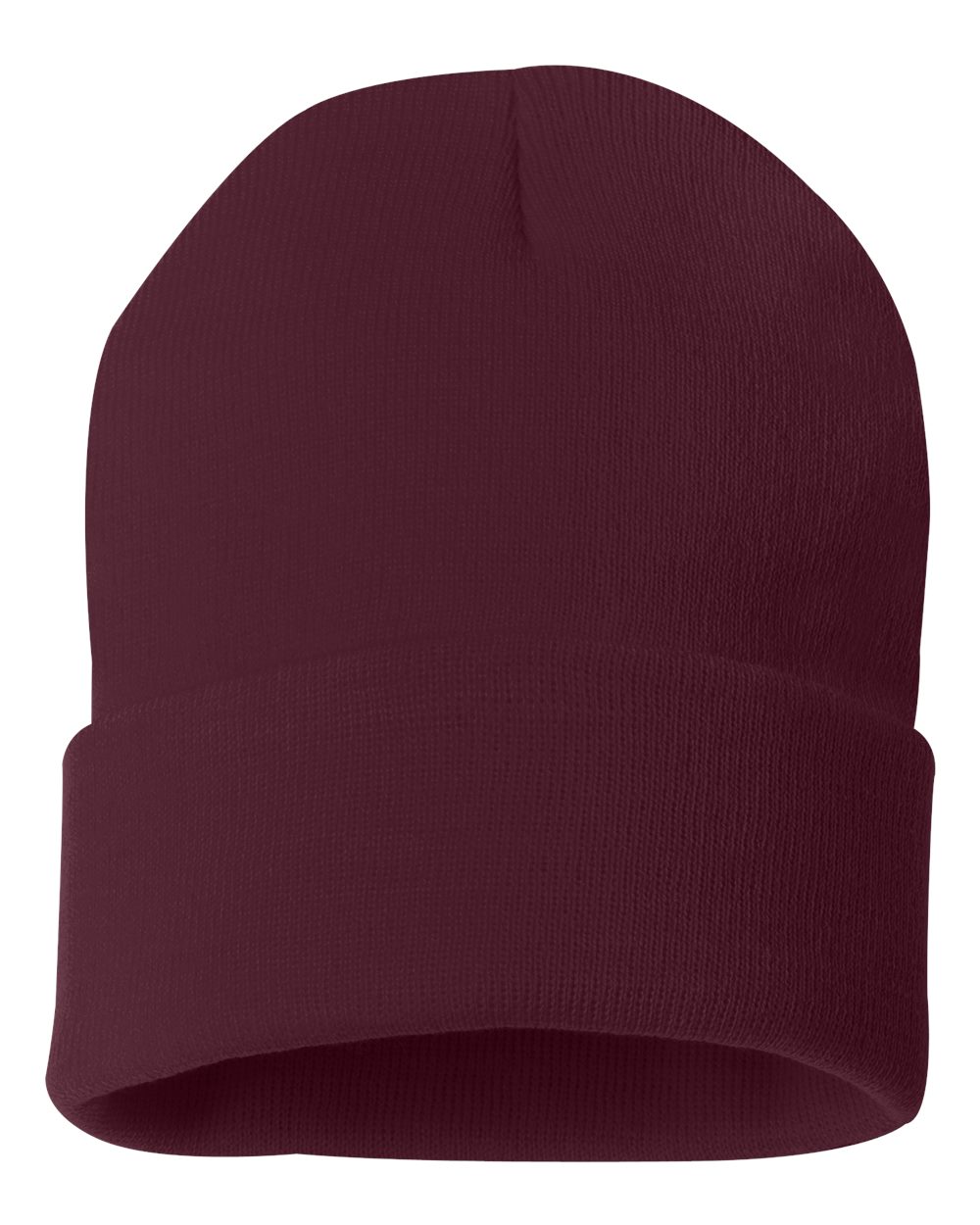 Front View of Maroon 12" Solid Cuffed Beanie - SP12