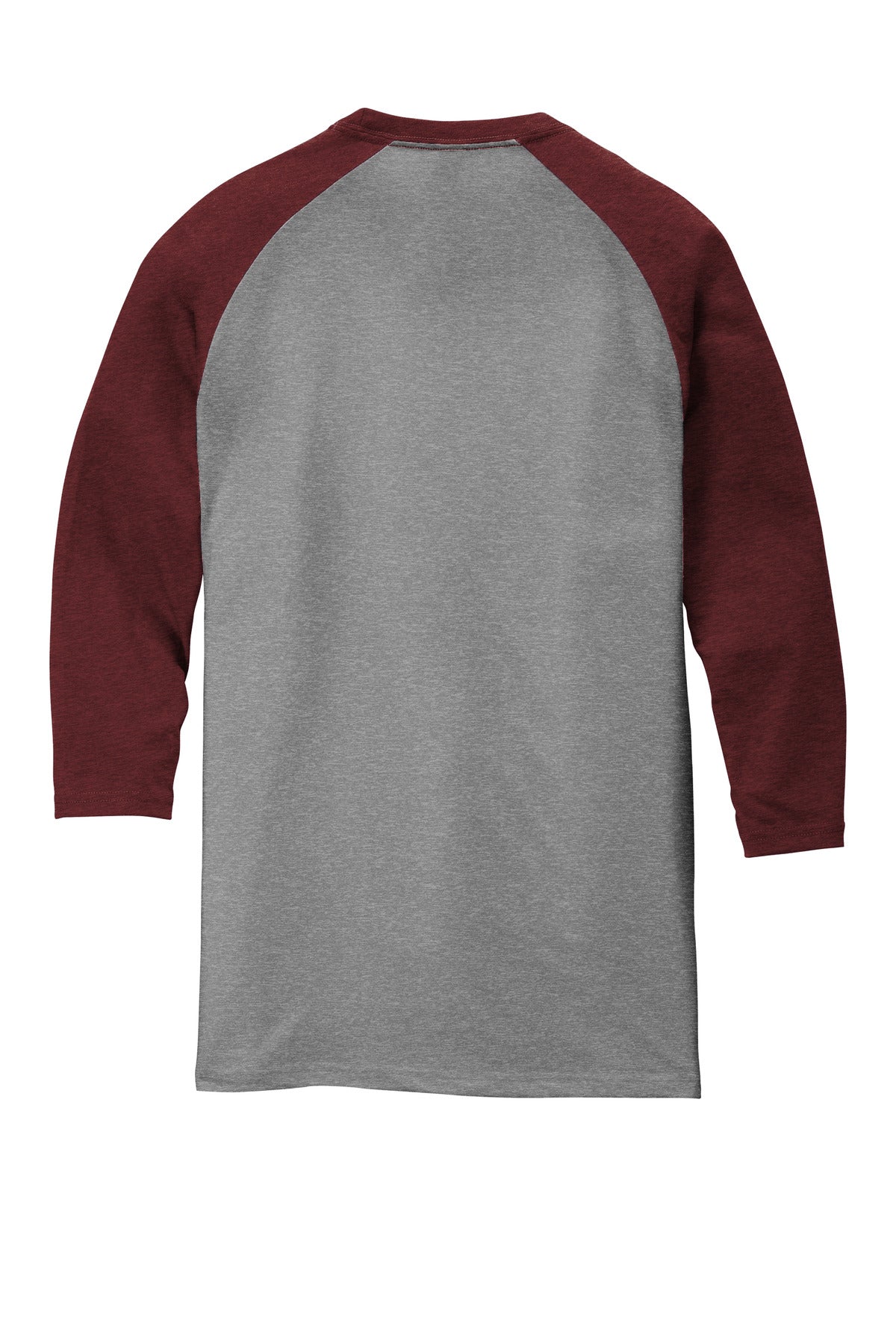 Front View of Maroon Fr/Gy F District Perfect Tri 3/4-Sleeve Raglan. DM136