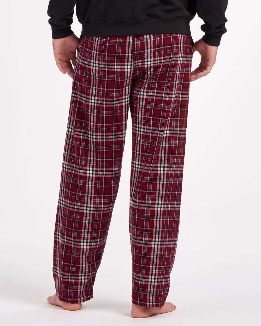 Front View of Maroon Plaid Harley Flannel Pants - BM6624