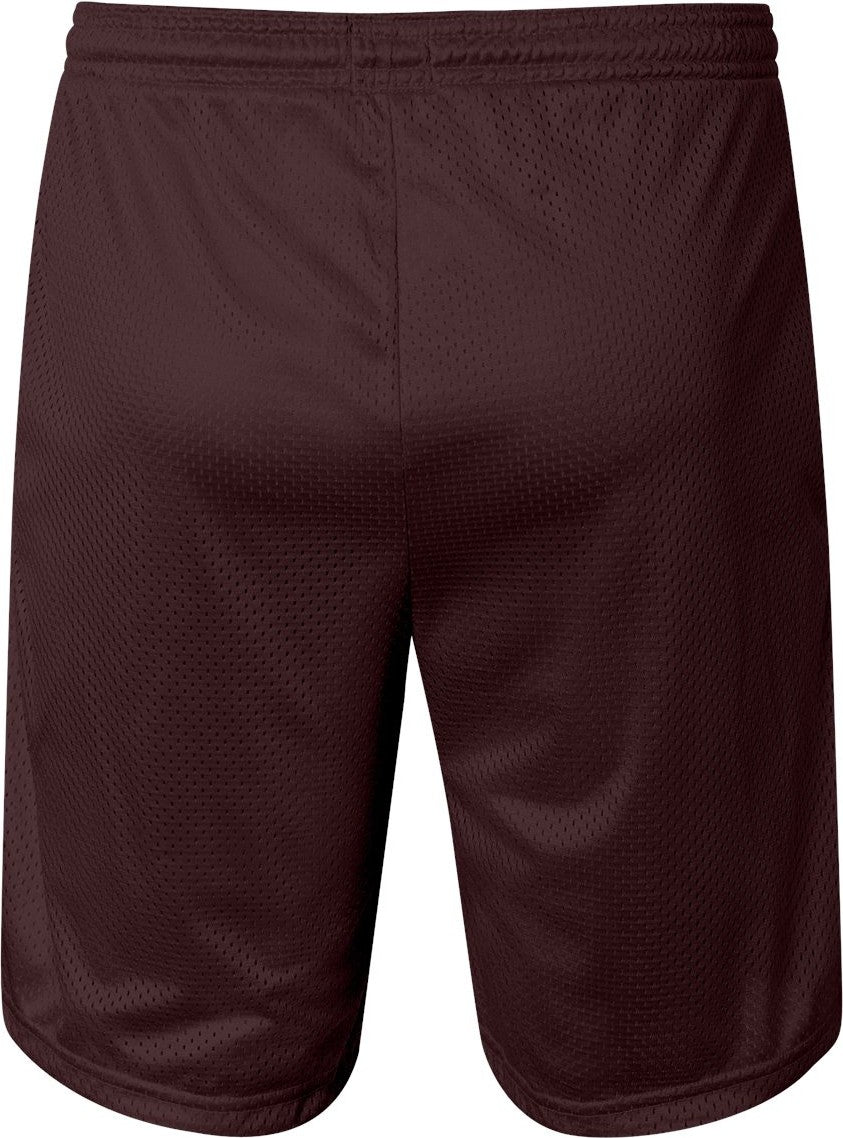 Rear View of Maroon Polyester Mesh 9&quot; Shorts with Pockets - S162