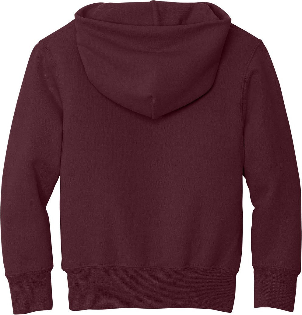 Front View of Maroon Port & Co Youth Core Fleece Pullover Hooded Sweatshirt. PC90YH