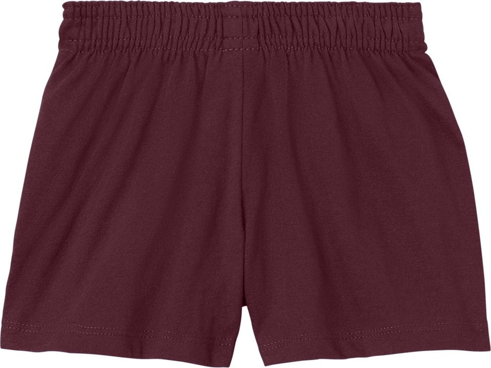 Rear View of Maroon Sport-Tek Girls Jersey Knit Squad Short YGST311