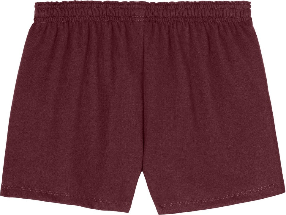 Rear View of Maroon Sport-Tek Women's Jersey Knit Squad Short LST311