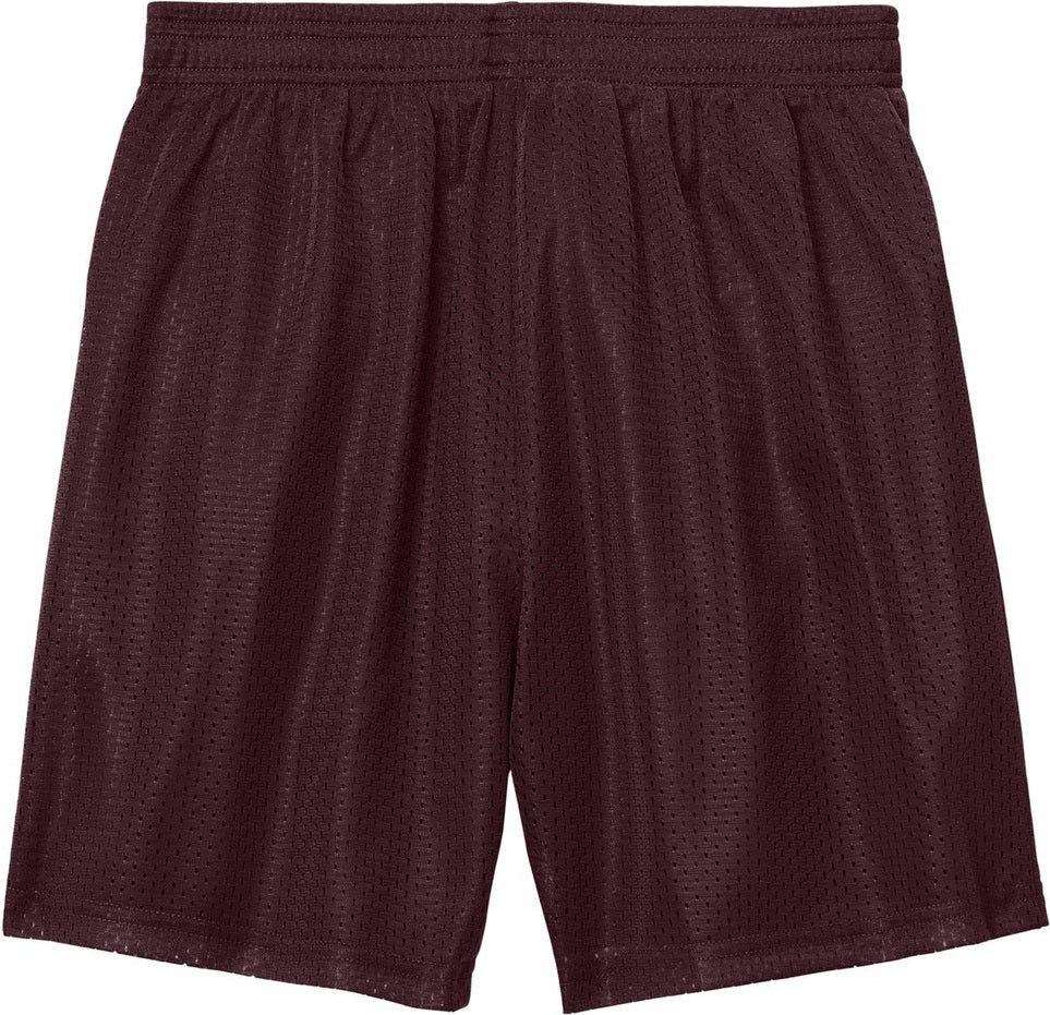 Front View of Maroon Sport-Tek Youth PosiCharge Mesh 5" Short YST5100