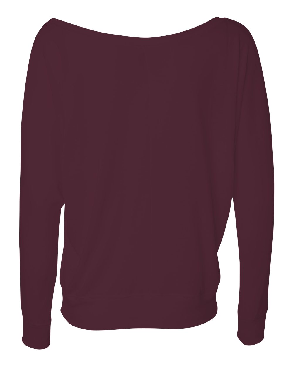 Rear View of Maroon Women’s Flowy Off Shoulder Long Sleeve Tee - 8850