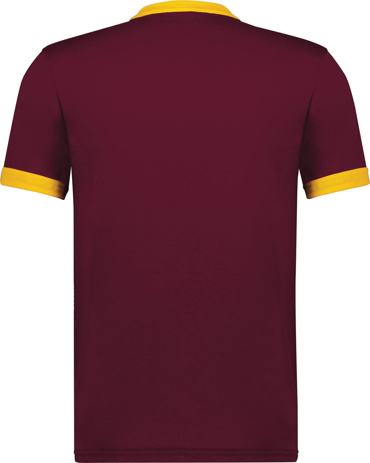 Rear View of MAROON/GOLD ADULT RINGER T-SHIRT
