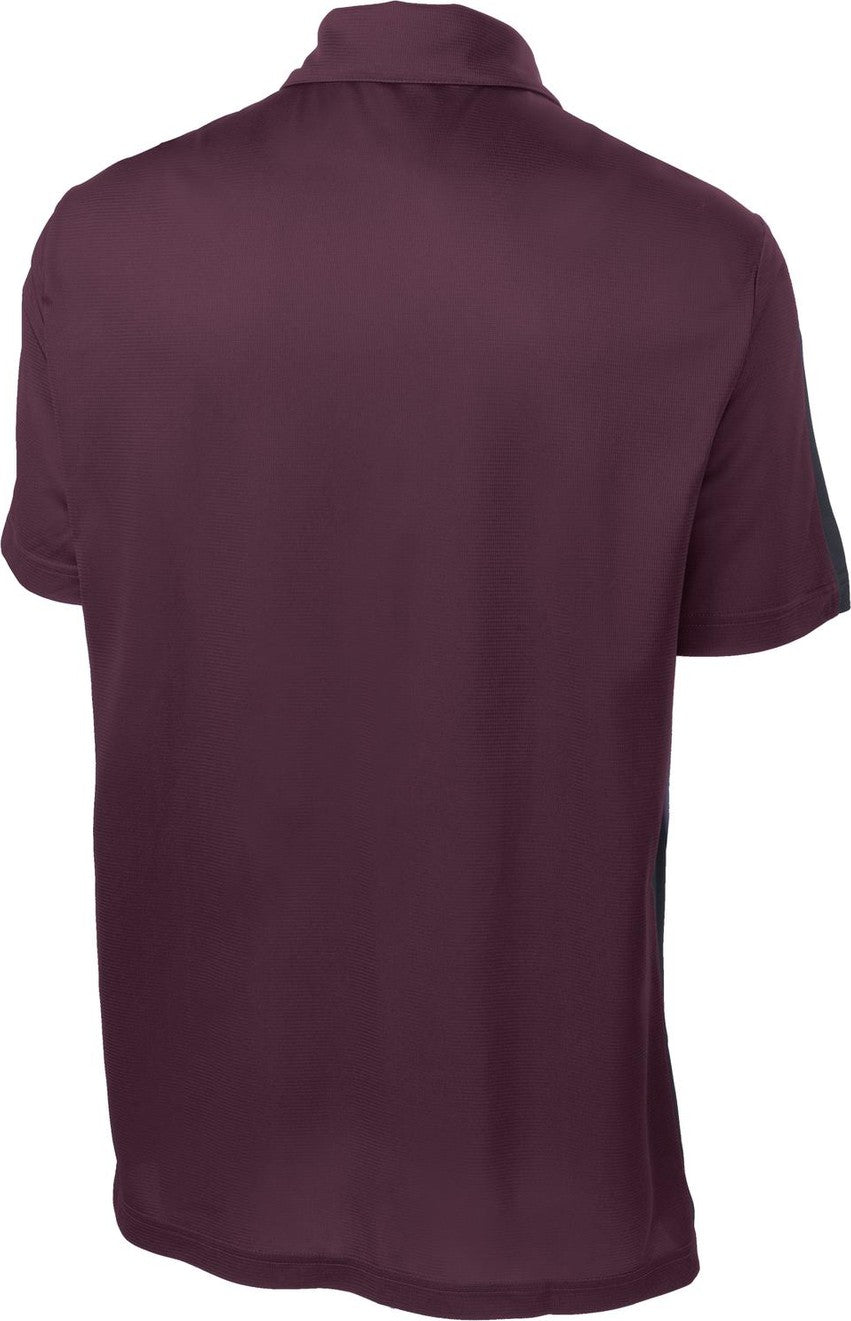 Front View of Maroon/Grey Sport-Tek PosiCharge Active Textured Colorblock Polo. ST695
