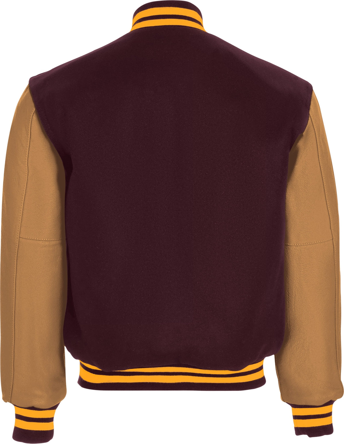 Rear View of MAROON/LIGHT GOLD VARSITY WOOL JACKET