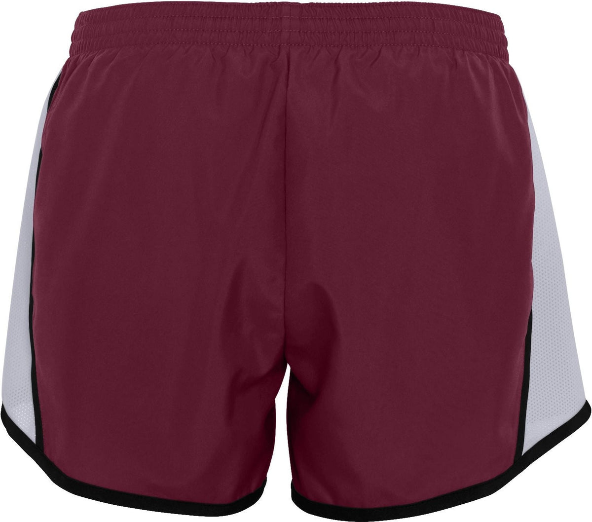 Rear View of MAROON/WHITE/BLACK LDS JR FIT PULSE TEAM SHORT