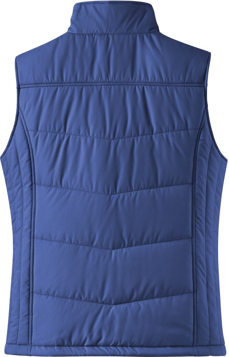 Front View of Medit Blue Port Authority Women's Puffy Vest. L709