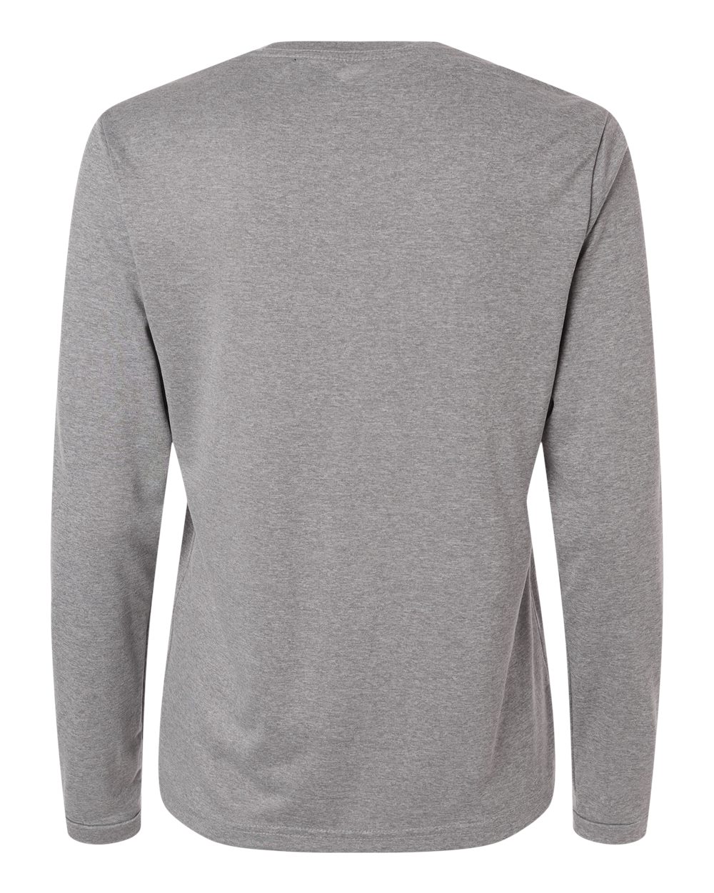 Rear View of Medium Grey Heather/ Black Women's Pregame Scoop Neck Long Sleeve T-Shirt - AT105 plain